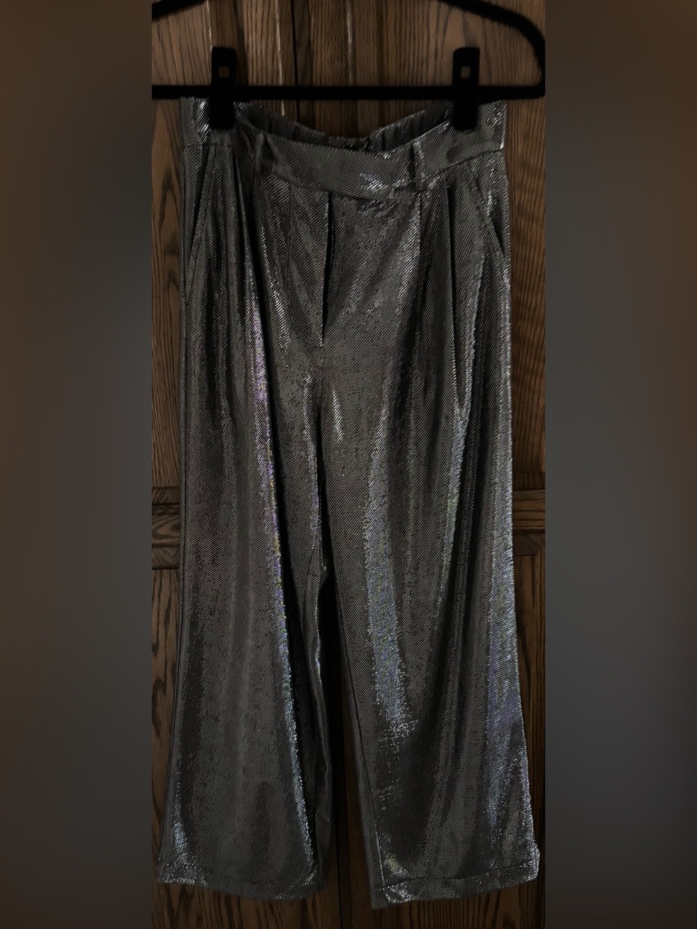 NWT Forever 21 Ladies Metallic Silver Wide-Leg Pants Sz S